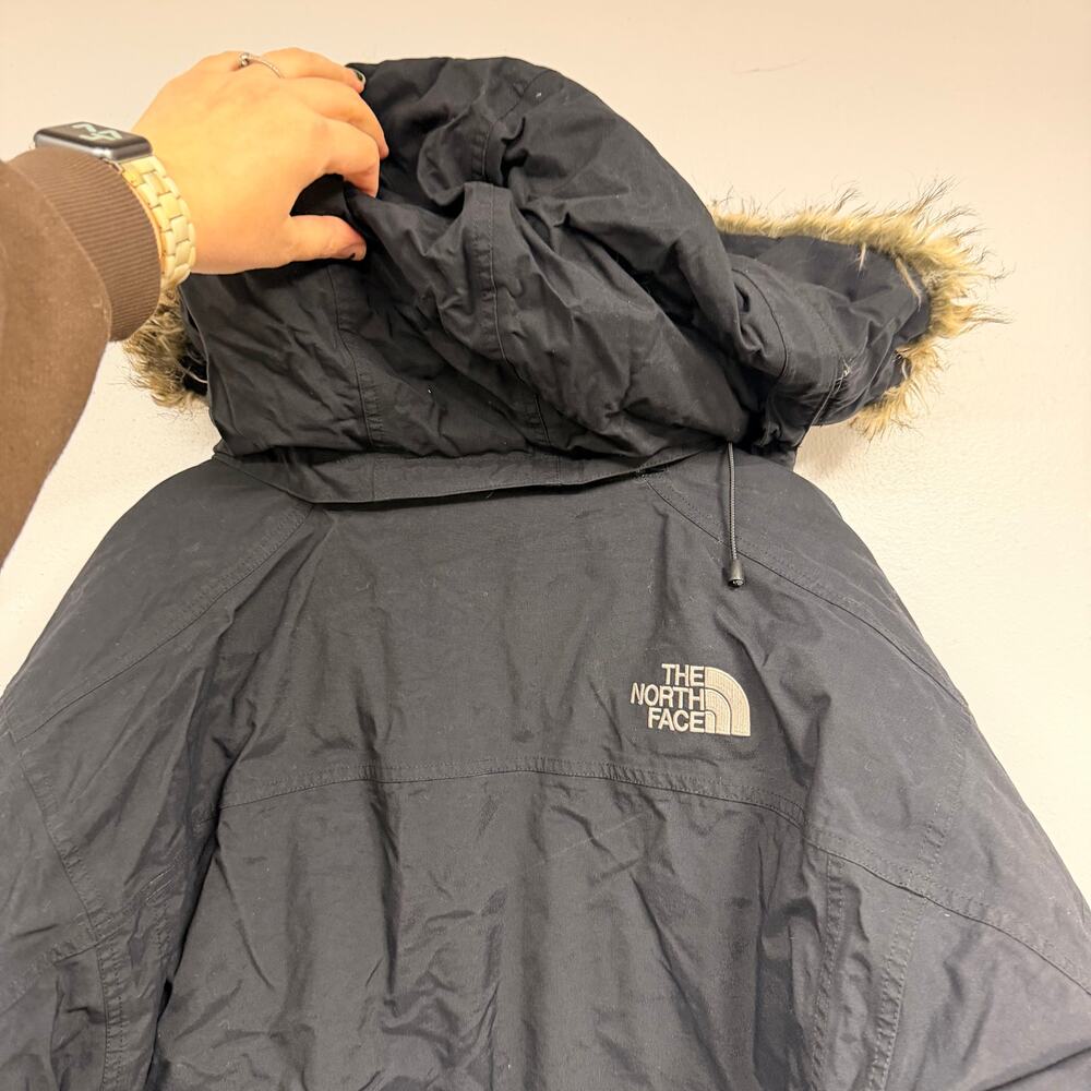 VTG North Face Men McMurdo Goose Down Parka SZ XL Hooded HyVent Black Jacket Fur - Picture 10 of 12